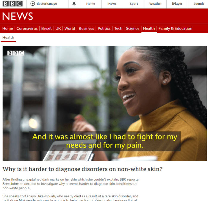 BBC Interview – Why is it harder to diagnose disorders on non-white&nbsp;skin?